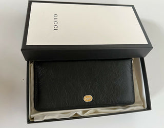 New Gucci GG Men's Zip Around Wallet with Interlocking G in Black Leather 575988