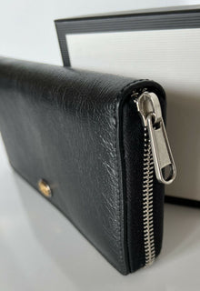 New Gucci GG Men's Zip Around Wallet with Interlocking G in Black Leather 575988