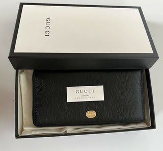 New Gucci GG Men's Zip Around Wallet with Interlocking G in Black Leather 575988