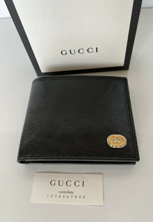 Новый черный кожаный кошелек Gucci Bifold с блокировкой G, сделано в Италии 575985 