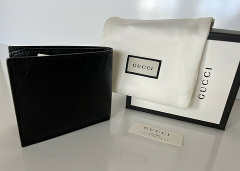 New Gucci Bifold interlocking G Black Leather Wallet Made in Italy 575985