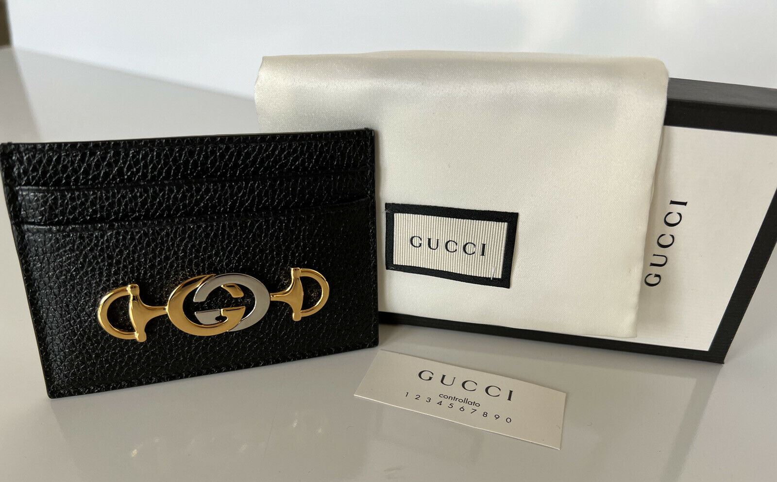 NWT Gucci Horsebit Zumi Peddled Black Leather Card Case Made in Italy 570679