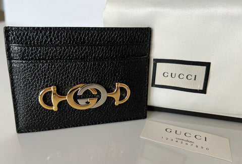 NWT Gucci Horsebit Zumi Peddled Black Leather Card Case Made in Italy 570679