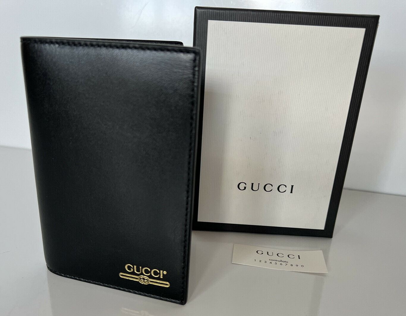 NWT Gucci GG Web Bifold Passport Holder Wallet Black Made in Italy 547608
