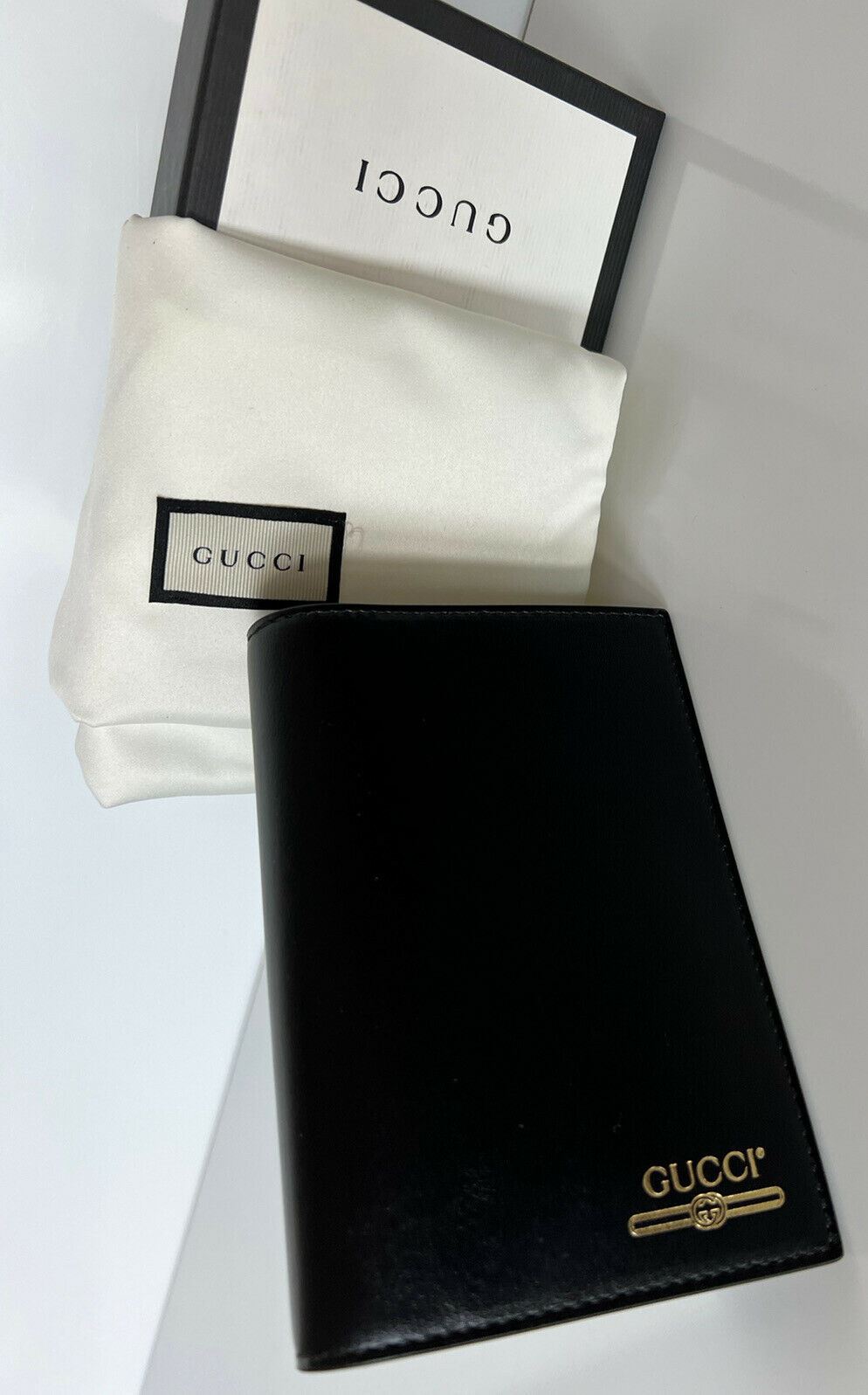 NWT Gucci GG Web Bifold Passport Holder Wallet Black Made in Italy 547608
