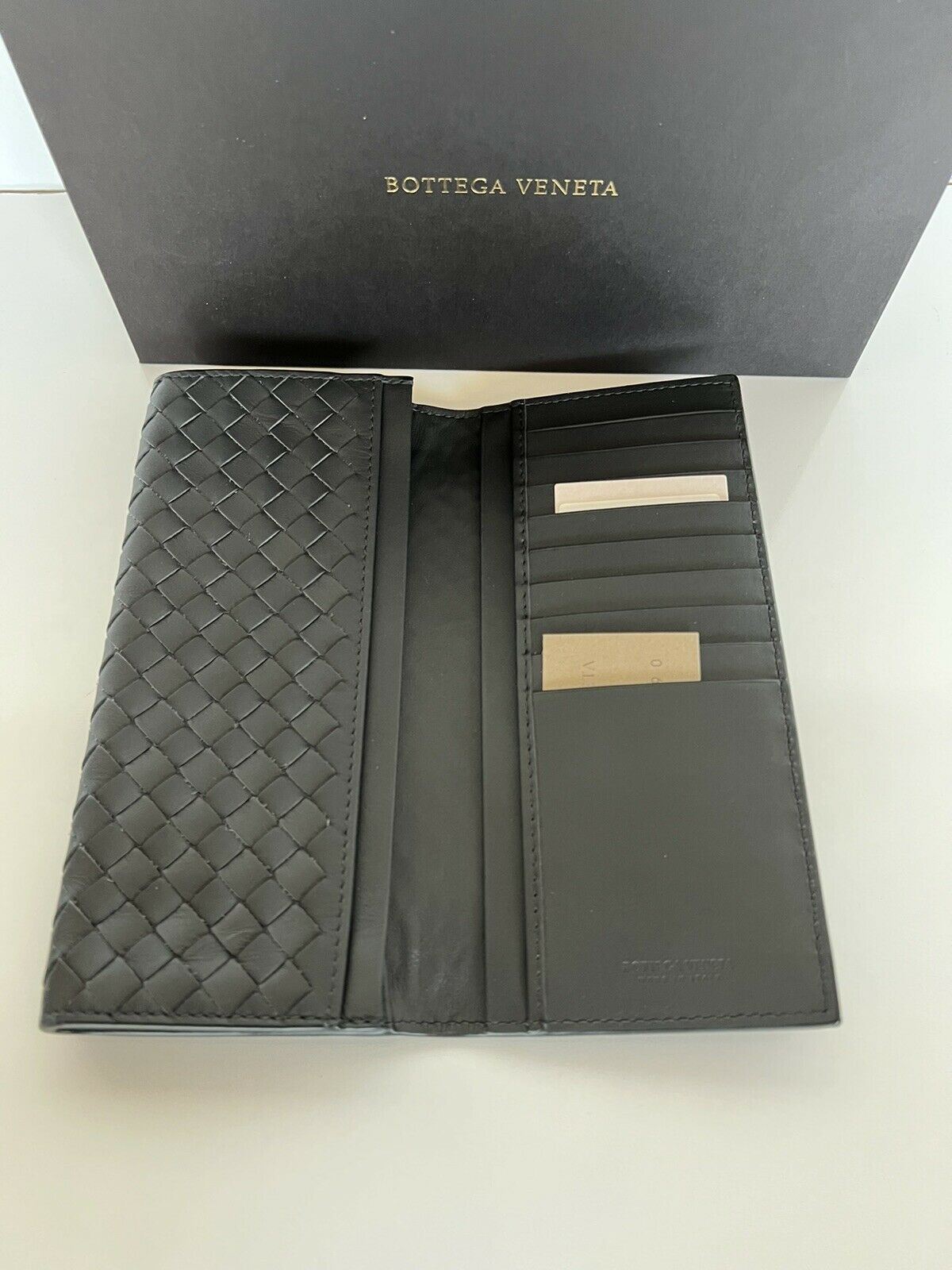 NWT $679 Bottega Veneta Slim Intrecciato Leather Card Wallet Gray Italy 120697