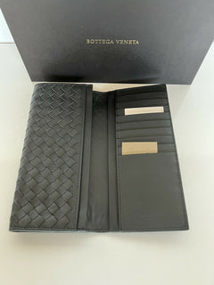 Neu mit Etikett: 679 $ Bottega Veneta Slim Intrecciato Leder Kartenetui Grau Italien 120697 
