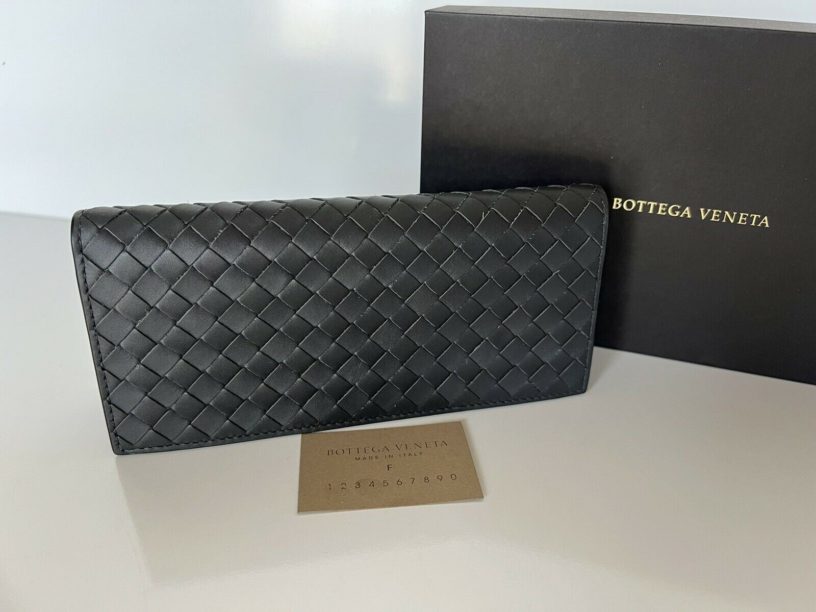 NWT $679 Bottega Veneta Slim Intrecciato Leather Card Wallet Gray Italy 120697