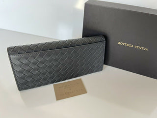 Neu mit Etikett: 679 $ Bottega Veneta Slim Intrecciato Leder Kartenetui Grau Italien 120697 