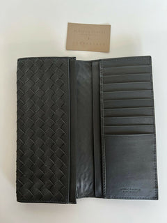 Neu mit Etikett: 679 $ Bottega Veneta Slim Intrecciato Leder Kartenetui Grau Italien 120697 