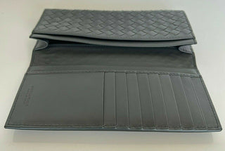 Neu mit Etikett: 679 $ Bottega Veneta Slim Intrecciato Leder Kartenetui Grau Italien 120697 