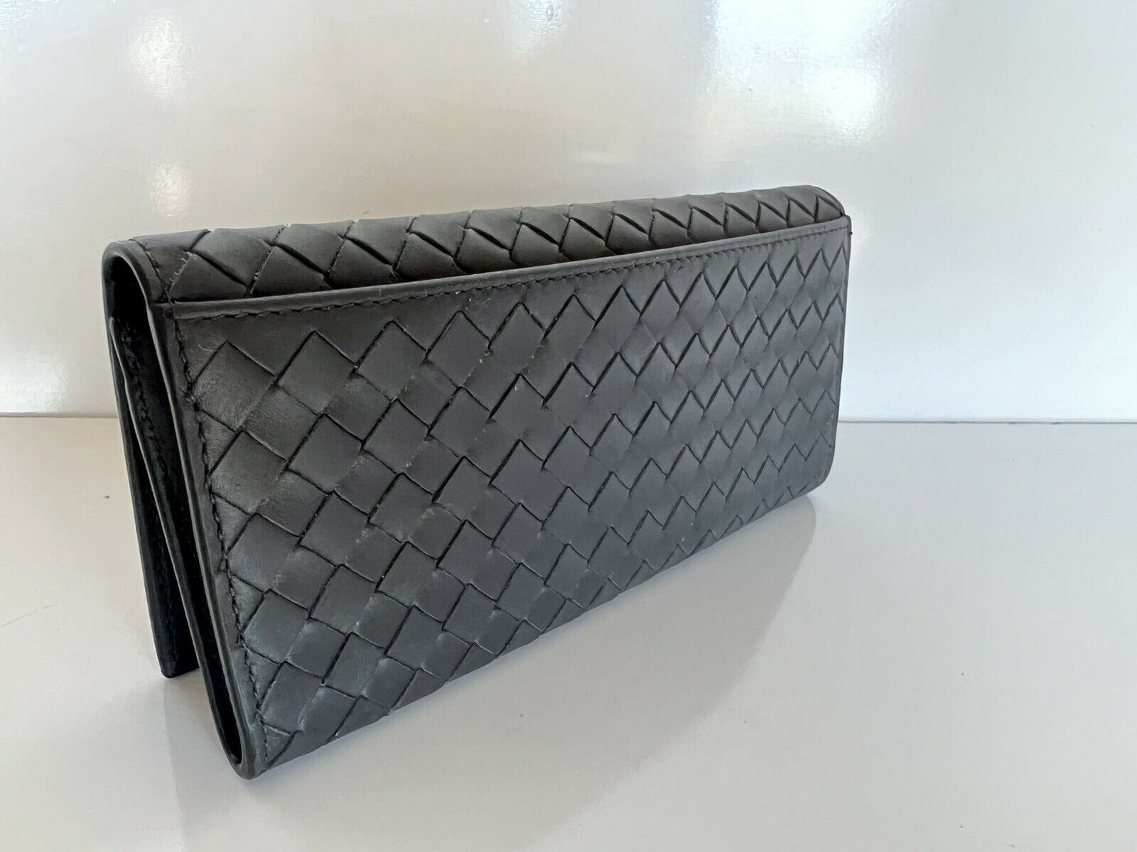 NWT $679 Bottega Veneta Slim Intrecciato Leather Card Wallet Gray Italy 120697