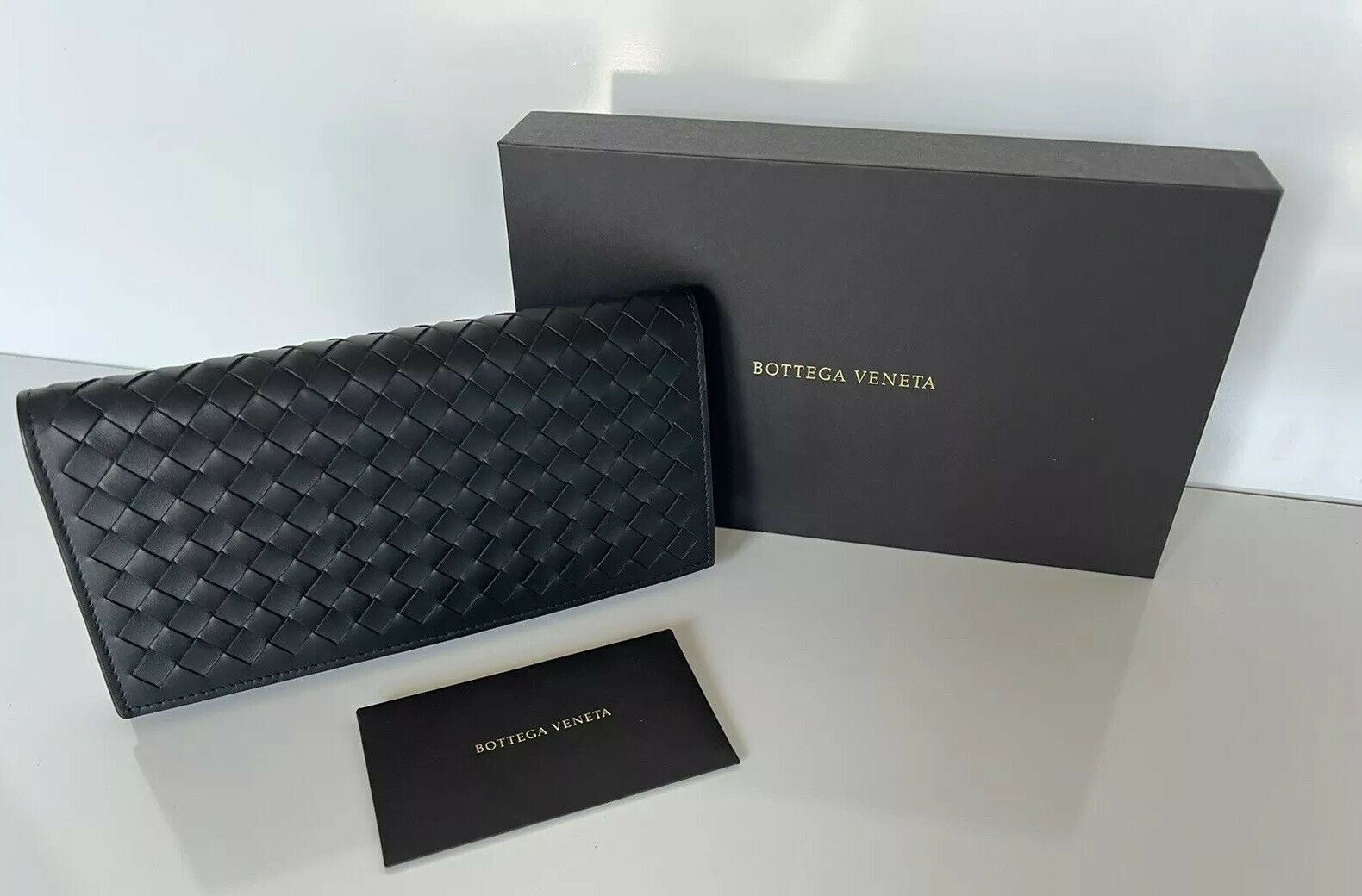 Neu mit Etikett: 820 $ Bottega Veneta Slim Intrecciato Leder Kartenetui Schwarz Italien 156819 