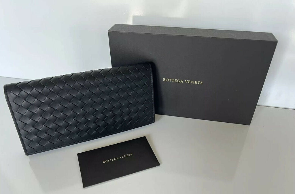 NWT $820 Bottega Veneta Slim Intrecciato Leather Card Wallet Black Italy 156819