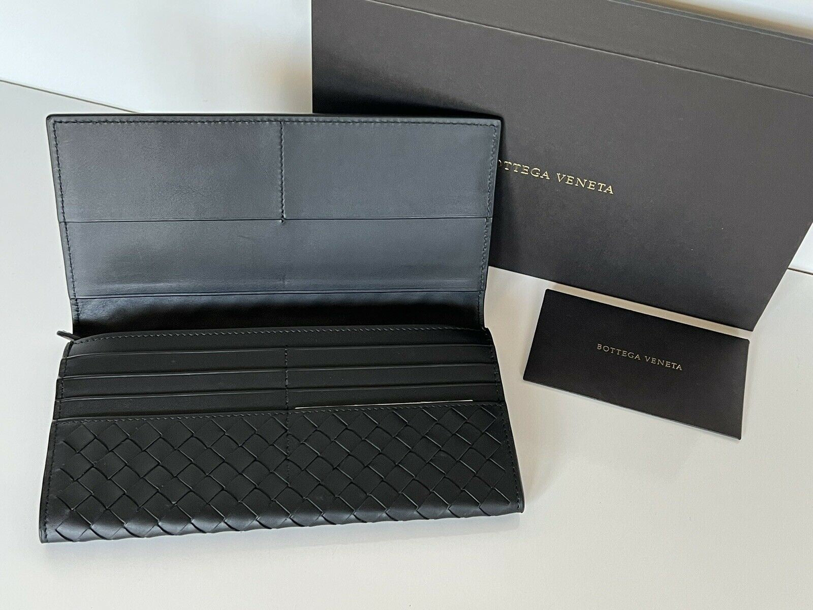 Neu mit Etikett: 820 $ Bottega Veneta Slim Intrecciato Leder Kartenetui Schwarz Italien 156819 