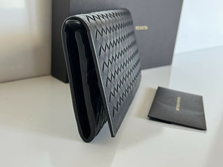 NWT $820 Bottega Veneta Slim Intrecciato Leather Card Wallet Black Italy 156819