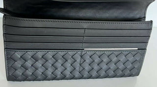 NWT $820 Bottega Veneta Slim Intrecciato Leather Card Wallet Black Italy 156819