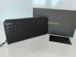 Neu mit Etikett: 800 $ Bottega Veneta Intrecciato Reißverschluss Kalbsleder-Geldbörse Espresso 510643 
