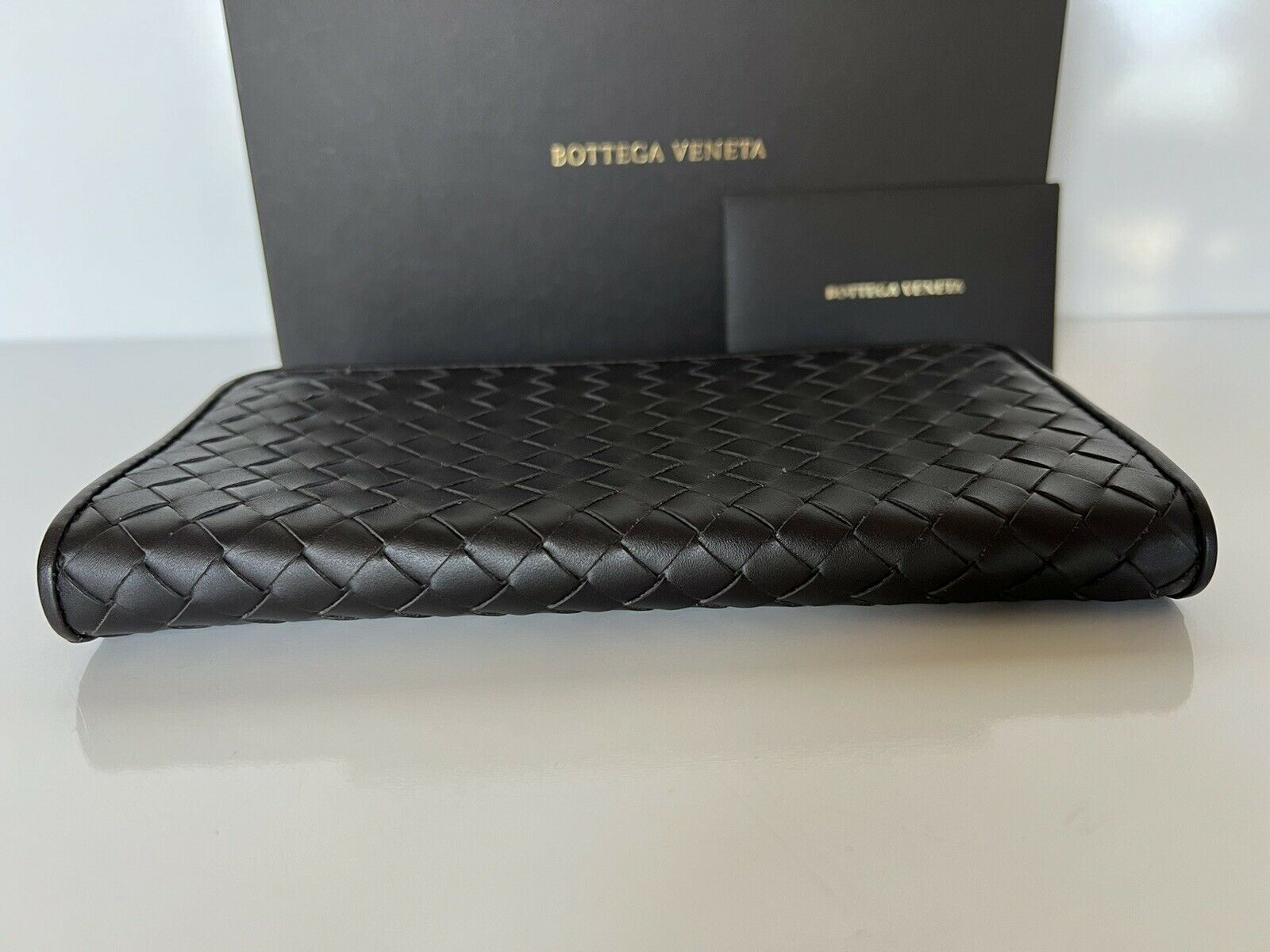 NWT $800 Bottega Veneta Intrecciato Zipper Calf Leather Wallet Espresso 510643