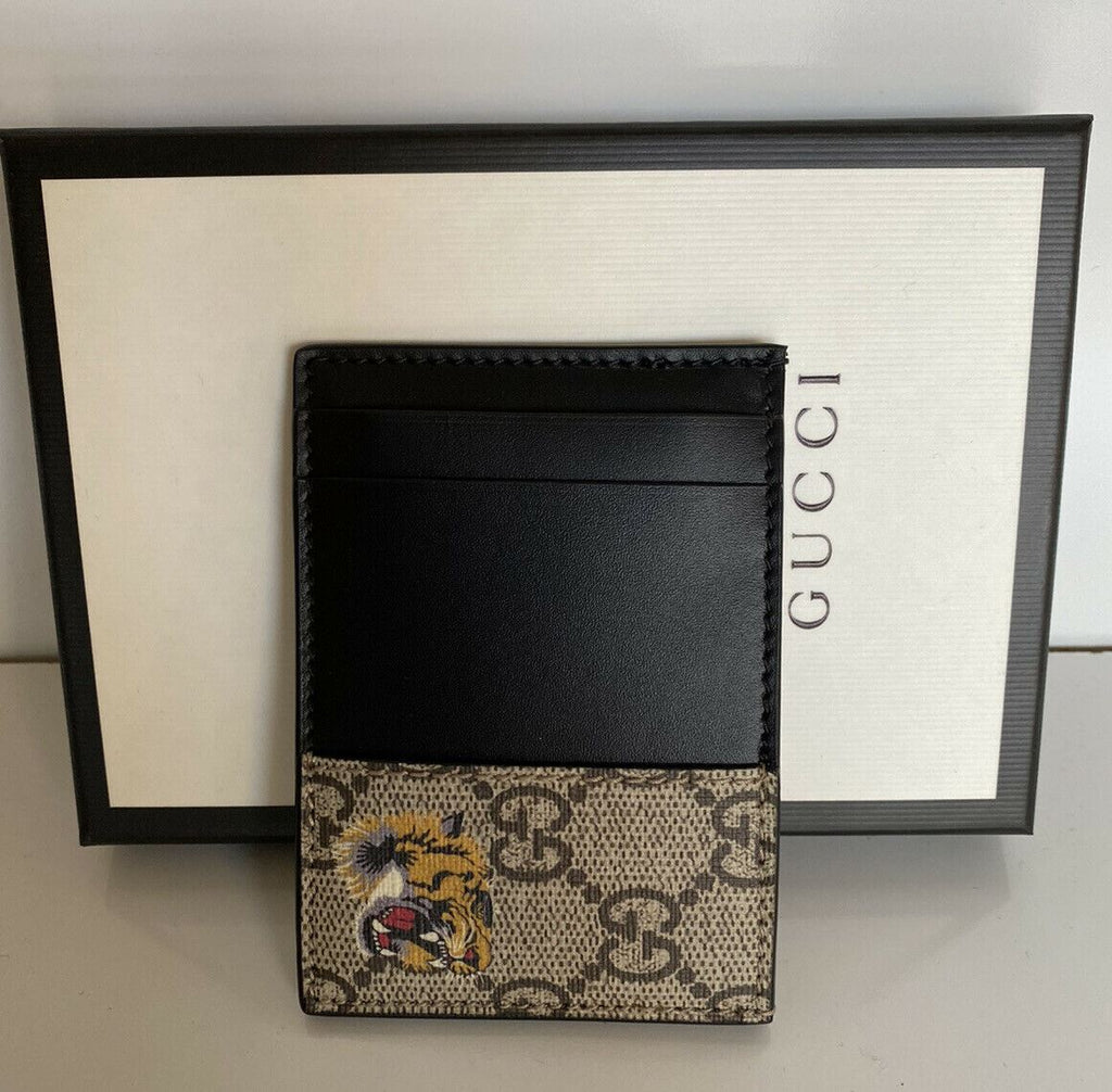 Neues Gucci GG Tiger Print Bengal Schwarz/Braun Leder Kartenetui Italien 597554 