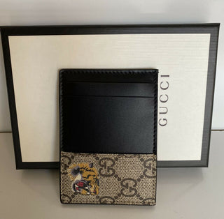 Neues Gucci GG Tiger Print Bengal Schwarz/Braun Leder Kartenetui Italien 597554 