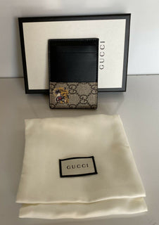 Neues Gucci GG Tiger Print Bengal Schwarz/Braun Leder Kartenetui Italien 597554 
