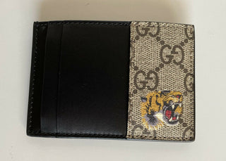 Neues Gucci GG Tiger Print Bengal Schwarz/Braun Leder Kartenetui Italien 597554 