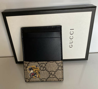 Neues Gucci GG Tiger Print Bengal Schwarz/Braun Leder Kartenetui Italien 597554 