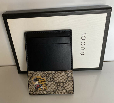 New Gucci GG Tiger Print Bengal Black/Brown Leather Card Case Italy 597554