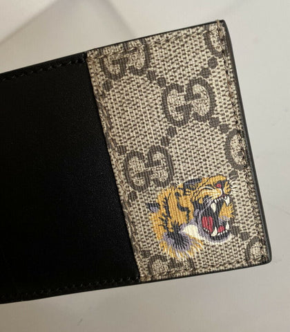 New Gucci GG Tiger Print Bengal Black/Brown Leather Card Case Italy 597554