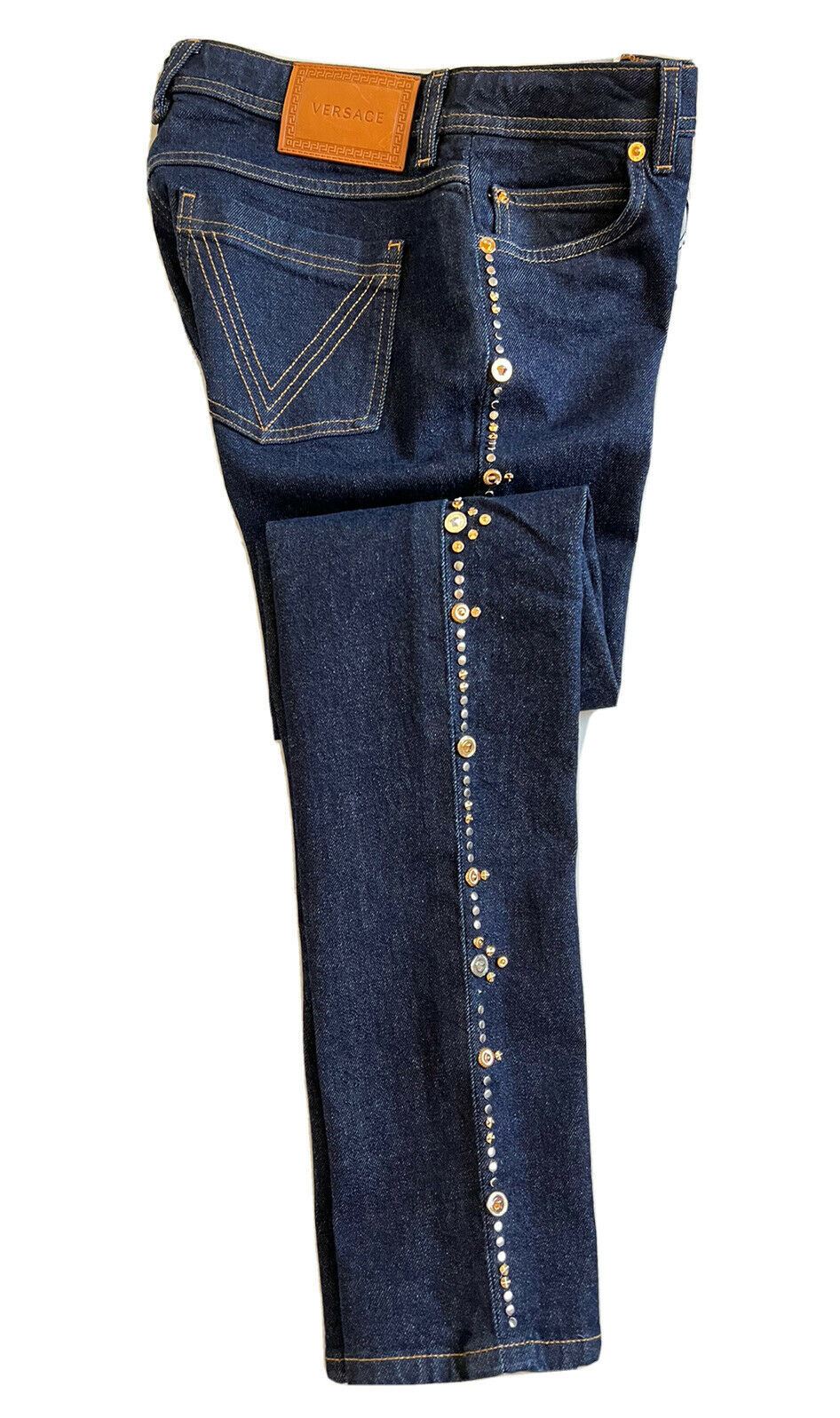NWT $1175 Versace Studded Women's Denim Dark Blue Jeans Size 27 US Italy