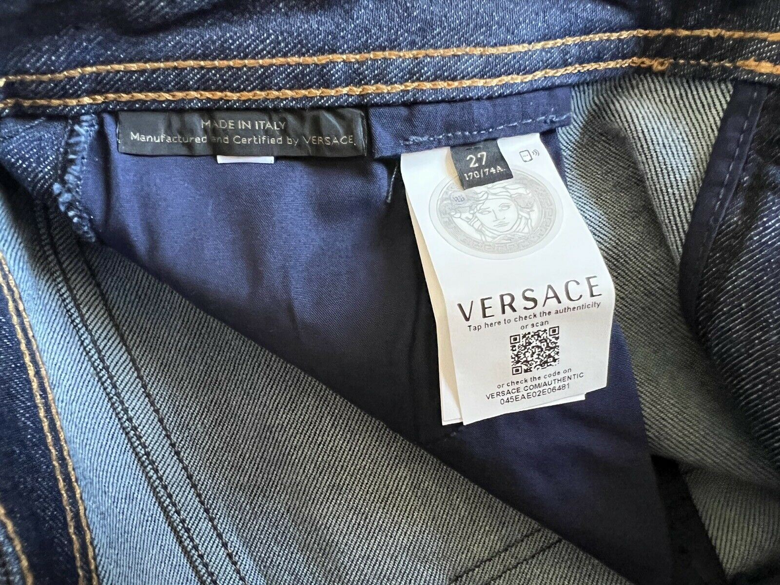 NWT $1175 Versace Studded Women's Denim Dark Blue Jeans Size 27 US Italy