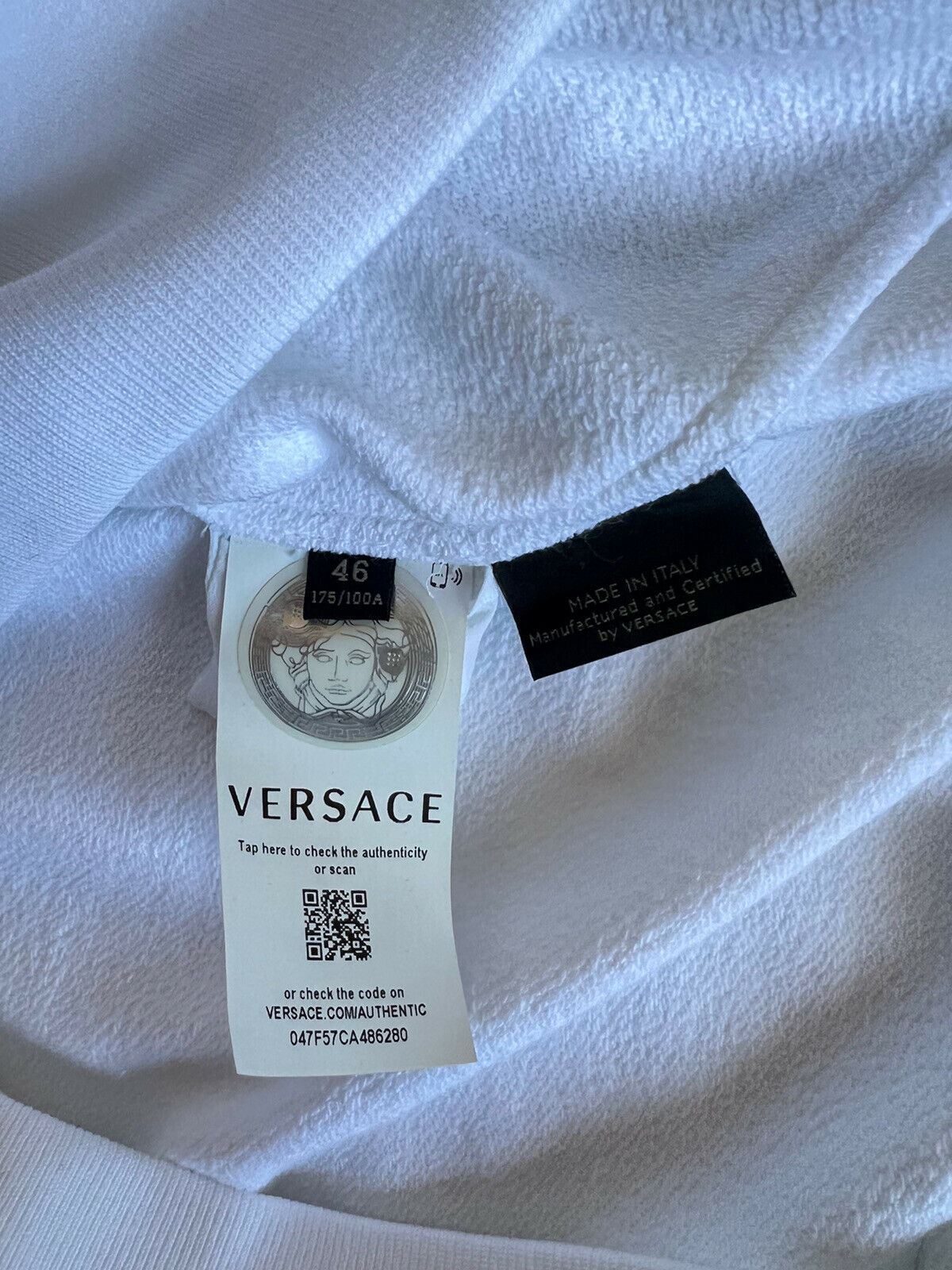 NWT $695 Versace Women's White Hoodie Sweater 12 US (46 Euro) Italy A83937