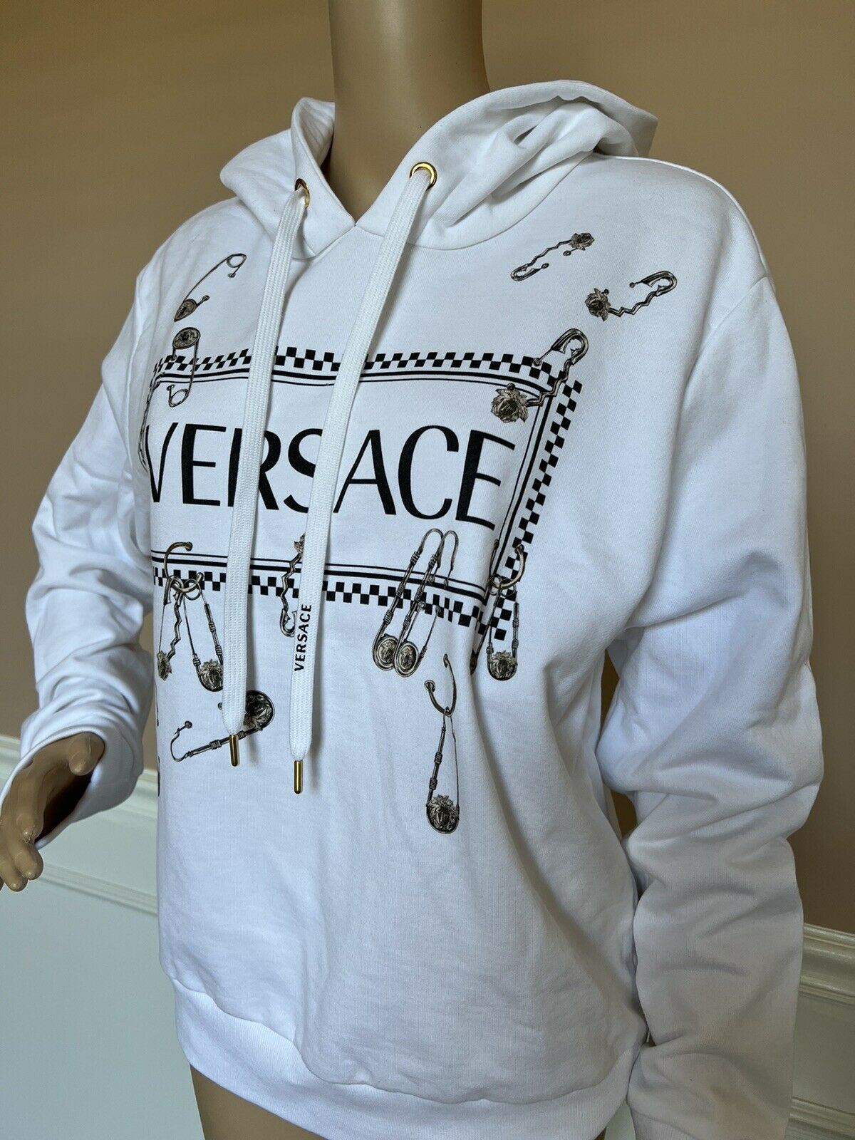 NWT 695 $ Versace Damen-Kapuzenpullover in Weiß 12 US (46 Euro) Italien A83937
