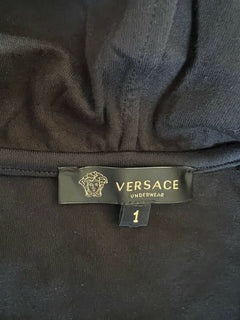 Neu mit Etikett: 625 $ Versace Damen-Sweatshirt-Kapuzenjacke mit Reißverschluss vorne in Schwarz 1 (XS) Italien