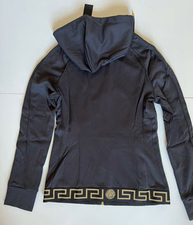 Neu mit Etikett: 625 $ Versace Damen-Sweatshirt-Kapuzenjacke mit Reißverschluss vorne in Schwarz 1 (XS) Italien