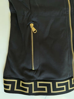 Neu mit Etikett: 625 $ Versace Damen-Sweatshirt-Kapuzenjacke mit Reißverschluss vorne in Schwarz 1 (XS) Italien