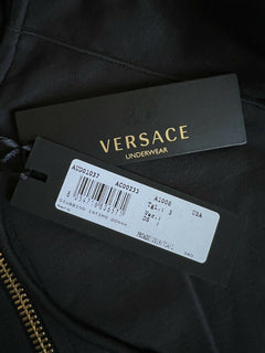 Neu mit Etikett: 625 $ Versace Damen-Sweatshirt-Kapuzenjacke mit Reißverschluss vorne in Schwarz 1 (XS) Italien