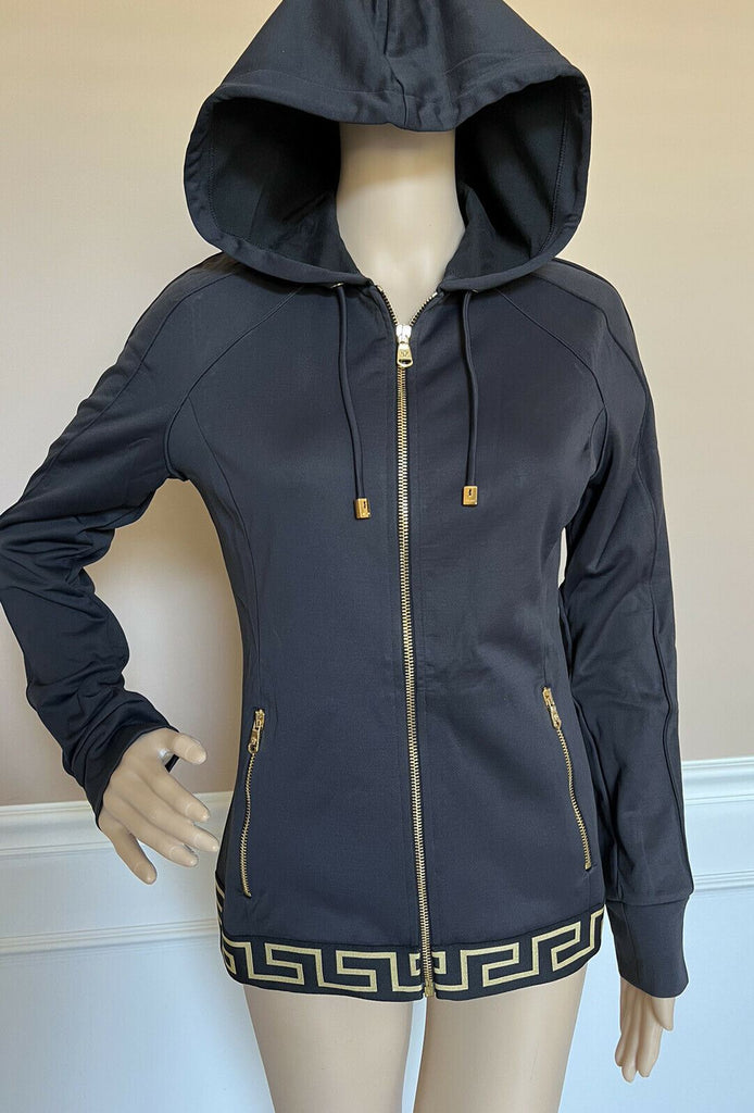 NWT $625 Versace Women's Zip Front Black Sweatshirt Hoodie Jacket 3 (M) Italy