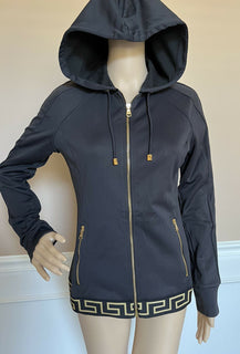 NWT $625 Versace Women's Zip Front Black Sweatshirt Hoodie Jacket 3 (M) Italy