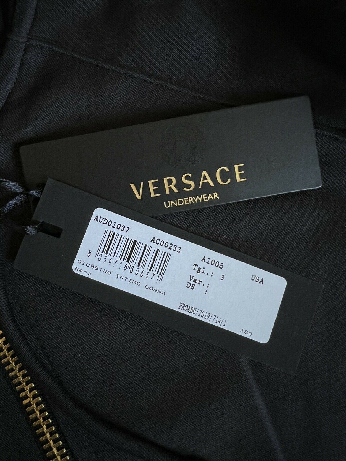 NWT $625 Versace Женский черный свитшот с капюшоном на молнии спереди 3 (M) Италия