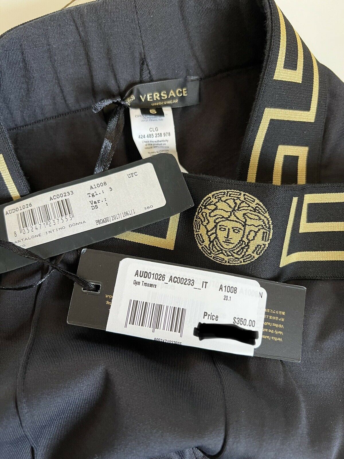 Neu mit Etikett: 350 $ Versace Damen-Trainingshose mit Medusa und Greca-Bordüre in Schwarz, 5, hergestellt in Italien 