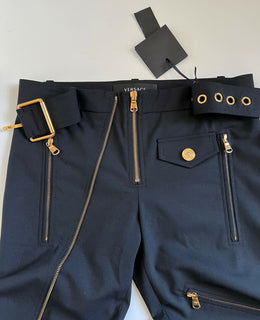 Neu mit Etikett: 1525 $ Versace Damen-Wollhose mit mehreren Reißverschlüssen in Schwarz 4 US (38 Euro) A87140 IT 