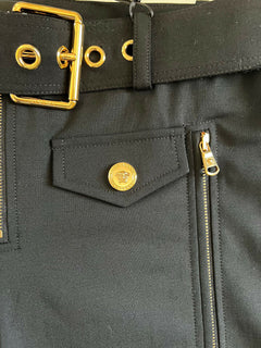 Neu mit Etikett: 1525 $ Versace Damen-Wollhose mit mehreren Reißverschlüssen in Schwarz 4 US (38 Euro) A87140 IT 