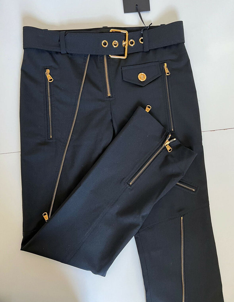 Neu mit Etikett: 1525 $ Versace Damen-Wollhose mit mehreren Reißverschlüssen in Schwarz 8 US (42 Euro) A87140 IT 