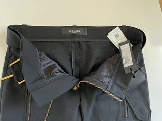Neu mit Etikett: 1525 $ Versace Damen-Wollhose mit mehreren Reißverschlüssen in Schwarz 8 US (42 Euro) A87140 IT 