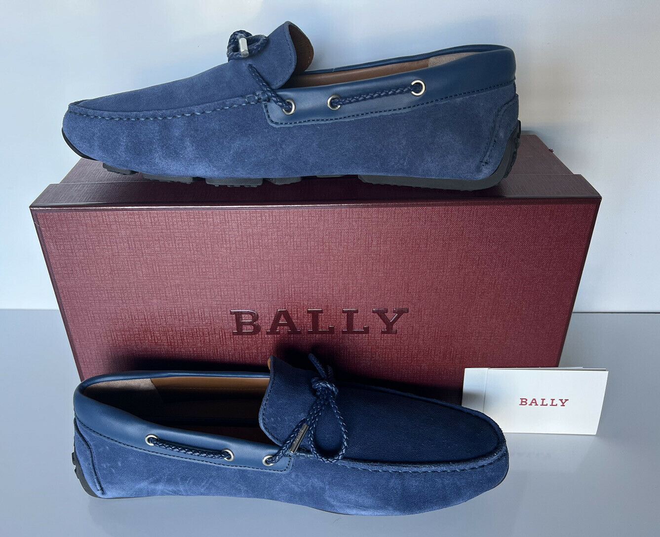 NIB Bally Pindar Men's Suede Drivers Shoes Blue 12 D US (45 Euro) Italy 45513