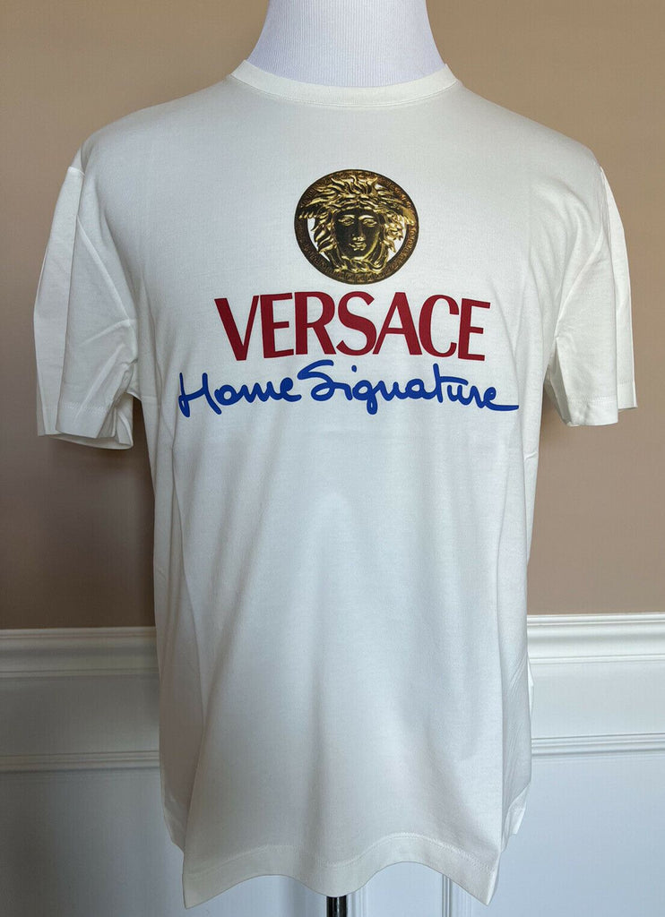 Neu mit Etikett: 450 $ Versace Medusa Home Signature Print Weißes T-Shirt mit Rundhalsausschnitt L 85989