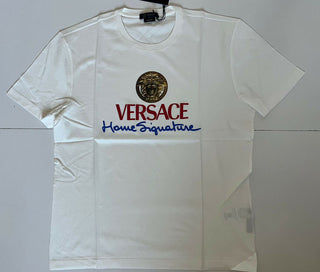 Neu mit Etikett: 450 $ Versace Medusa Home Signature Print Weißes T-Shirt mit Rundhalsausschnitt L 85989