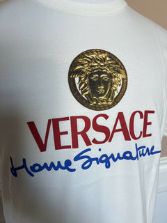 Neu mit Etikett: 450 $ Versace Medusa Home Signature Print Weißes T-Shirt mit Rundhalsausschnitt L 85989